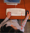 Traditional keyboard, showing overreach for the mouse