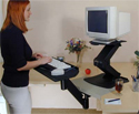 Sit-Stand Keyboard Arm - standing with monitor riser